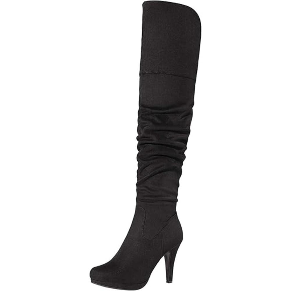 New Dream Pairs Womens Size 9.5 Black Faux Suede 4" Heel Slouch Thigh High Boots